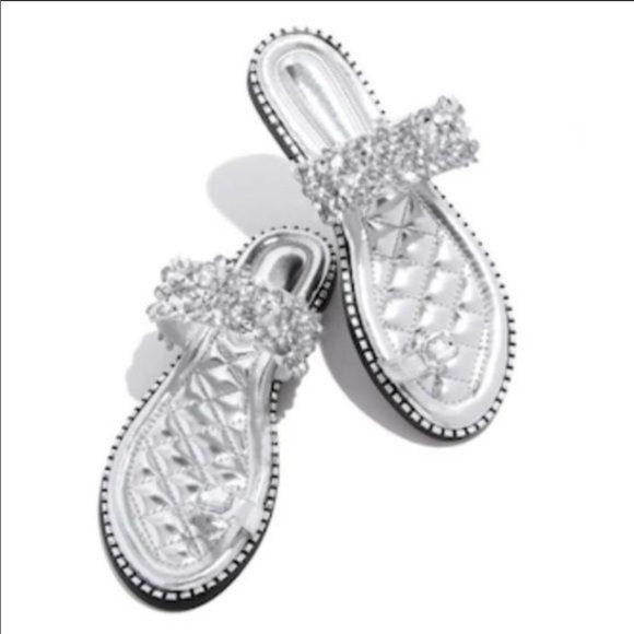 Embellished Lux Slides Silver - Picture 2 of 5